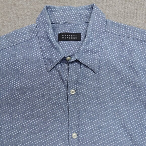 Barneys Shirt Medium Chambray Blue Polka Dot - Picture 1 of 8